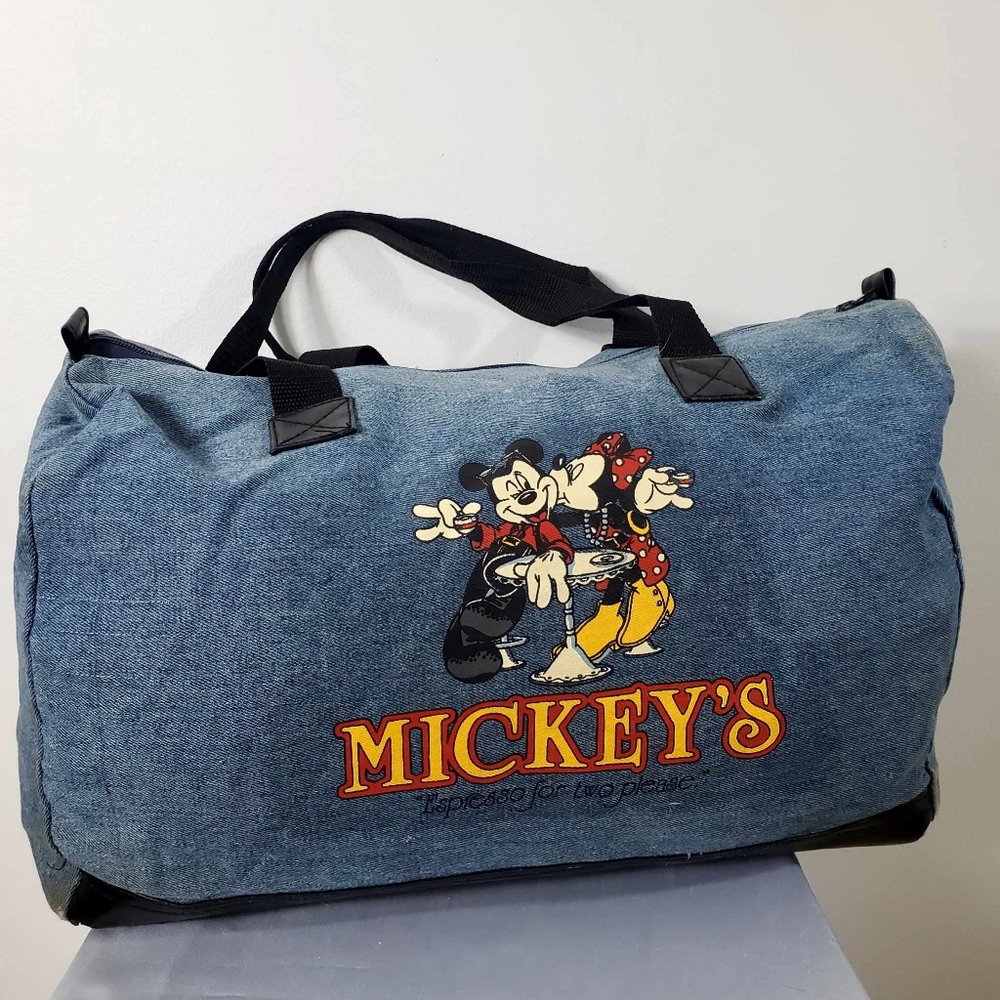 VTG Embroidered Mickey Mouse Unlimited Denim Genuine Classic Large Duffel Bag